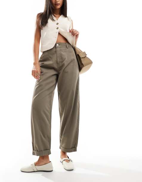 ASOS DESIGN – Oliwkowe spodnie barrel z podwijanymi nogawkami - view 1