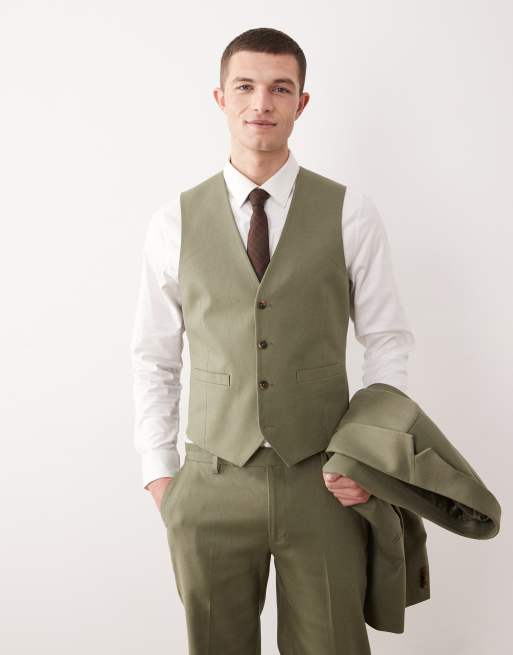 ASOS DESIGN – Oliwkowozielony zestaw garniturowy o obcisłym kroju z dużą zawartością lnu, 4 z 4