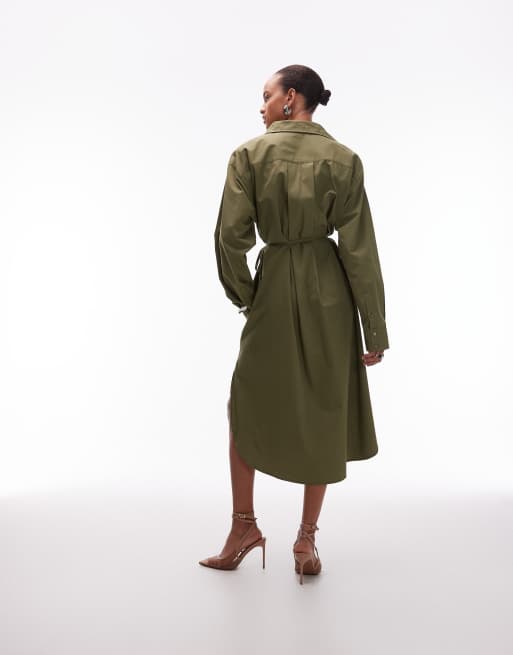 ASOS DESIGN – Oliwkowozielona sukienka koszulowa maxi oversize, 3 z 4