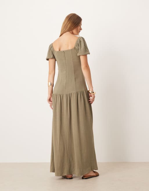 ASOS DESIGN – Oliwkowozielona sukienka z obniżonym stanem, 3 z 4