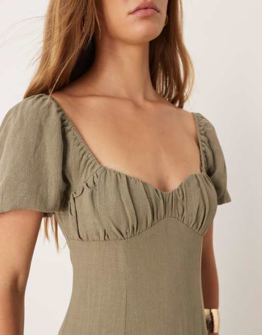 ASOS DESIGN – Oliwkowozielona sukienka z obniżonym stanem, 4 z 4