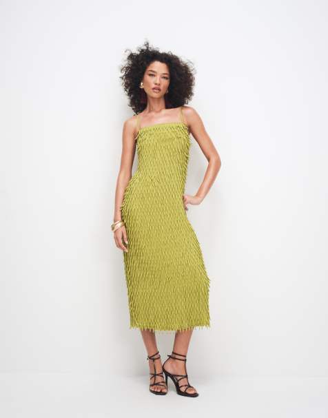 ASOS DESIGN – Oliwkowozielona zdobiona sukienka midi na ramiączkach - view 1