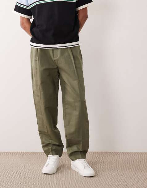 ASOS DESIGN – Oliwkowozielone eleganckie spodnie oversize ze zwężanymi nogawkami z dużą zawartością lnu - view 1