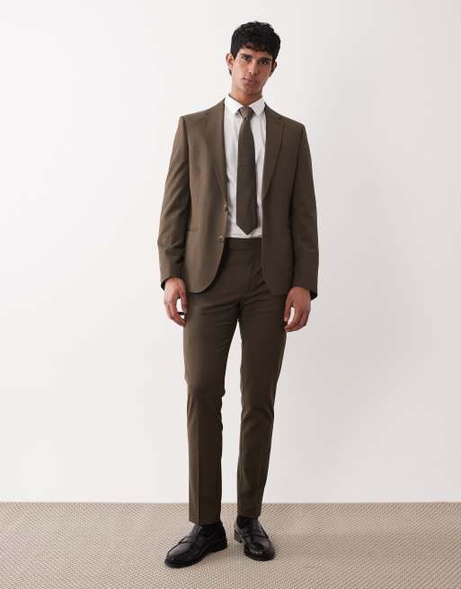ASOS DESIGN – Oliwkowozielony garnitur o obcisłym kroju z domieszką wełną do prania w pralce, 3 z 3
