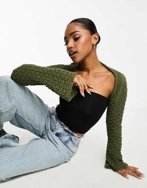 ASOS DESIGN – Oliwkowozielony dzianinowy kardigan bolerko