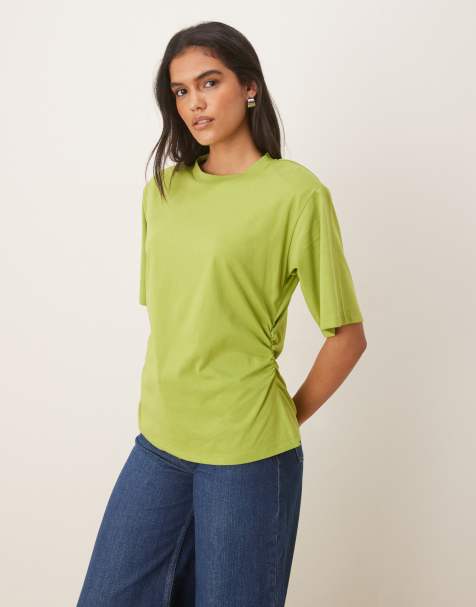 ASOS DESIGN shoulder pad cinched tee in olive green