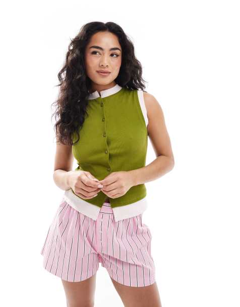 ASOS DESIGN double layer button through tank with contrast in olive