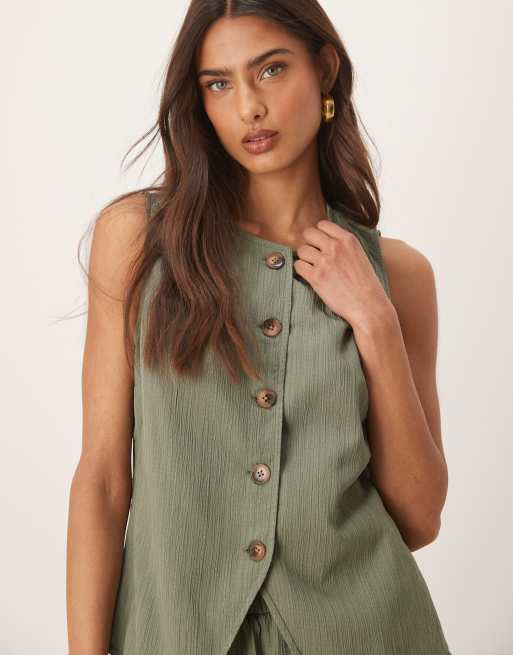 ASOS DESIGN – Oliwkowy gnieciony top, część zestawu