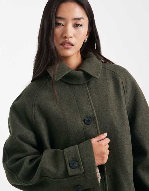 ASOS DESIGN – Oliwkowy płaszcz o wydłużonym fasonie, 3 z 4
