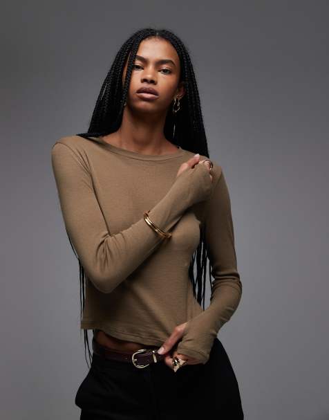 ASOS DESIGN thumbhole detail second skin top in olive