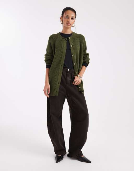 ASOS DESIGN – Oliwkowy raglanowy dzianinowy kardigan, 3 z 4