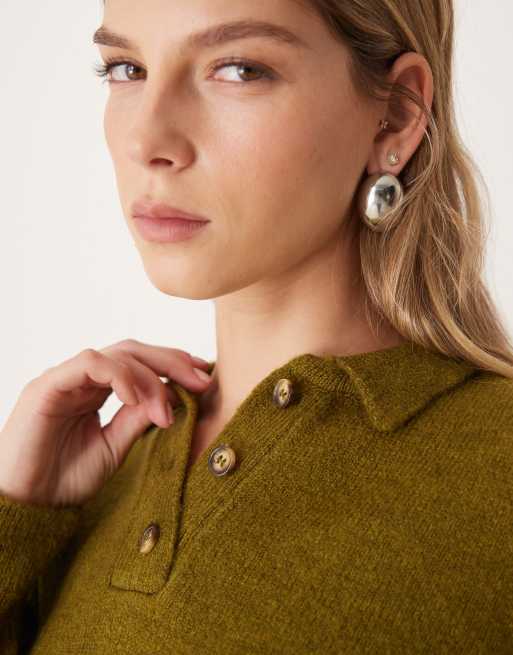 ASOS DESIGN – Oliwkowy sweter dzianinowy z kołnierzykiem, 3 z 4