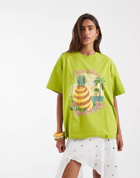 ASOS DESIGN – Oliwkowy T-shirt oversize z grafiką z ananasem - view 1
