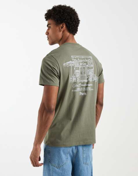 ASOS DESIGN – Oliwkowy T-shirt z grafiką z motywem kawiarni - view 1