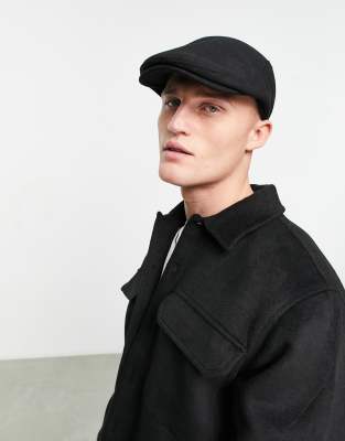 Asos Design Flat Cap In Black Corduroy