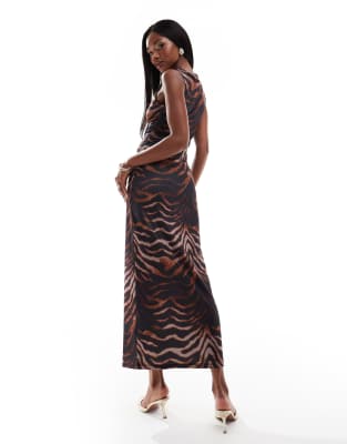Asos Design Ombre Animal Print Slash Neck Maxi Dress In Multi