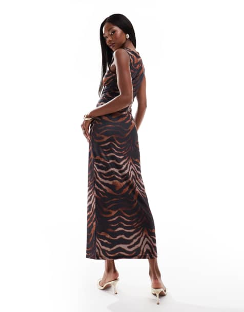 ASOS DESIGN ombre animal slash neck maxi dress in brown - view 1