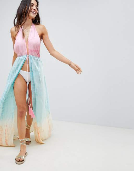 ASOS DESIGN Ombre Maxi Beach Cover Up With Tie Front