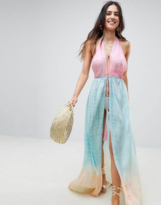 ASOS DESIGN Ombre Maxi Beach Cover Up With Tie Front ASOS