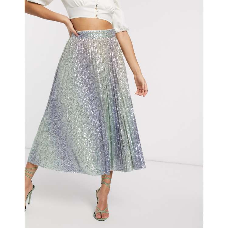 Asos design pleated shop sequin midi skirt