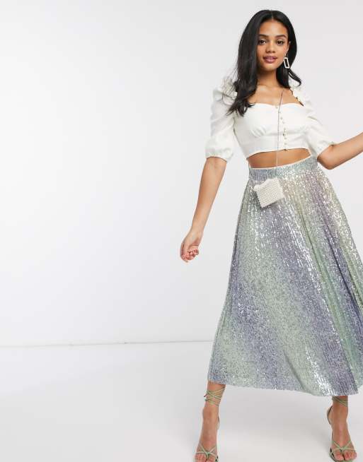 Asos design pleated sequin hotsell midi skirt