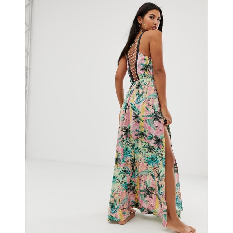 ASOS DESIGN ombre tropical print beach maxi dress with lattice back