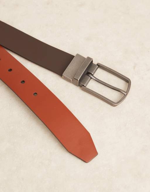 ASOS DESIGN - Omkeerbare leren riem in bruin en lichtbruin, 2 van 3