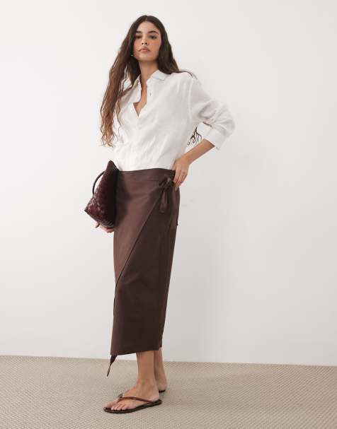 ASOS DESIGN omlottkjol i linneblandning i choklad, set - view 1