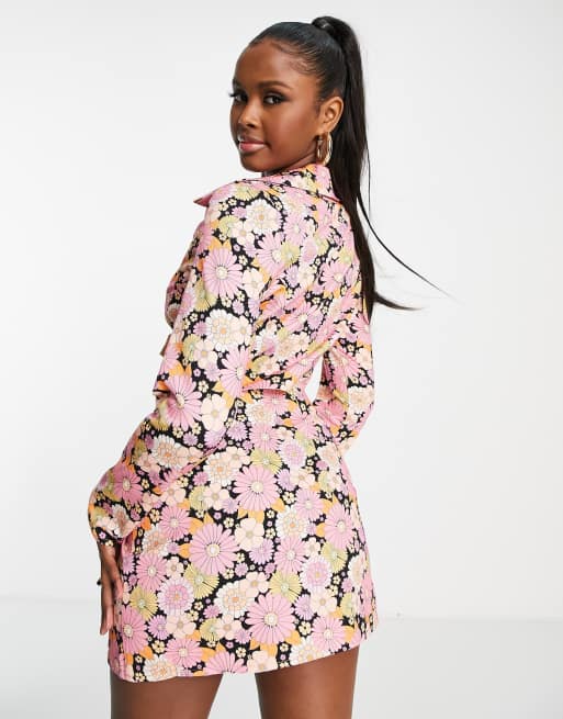 ASOS DESIGN – Omlottopp i twill i blommigt 60-talsmönster, del av set, 2 av 4