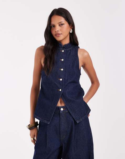 ASOS DESIGN omlottopp med krage och ärmlös co-ord i rinse - view 1