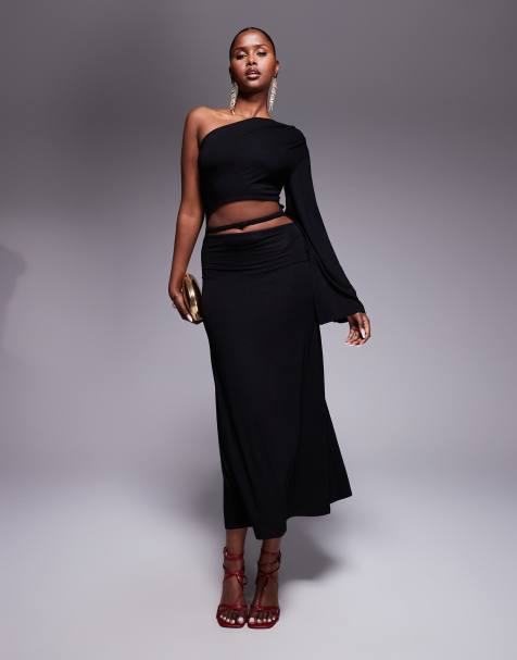 ASOS DESIGN on shoulder angel sleeve maxi dress with with cut out twist in black - view 1