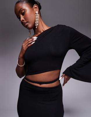 Asos Design On Shoulder Angel Sleeve Maxi Dress With With Cut Out Twist