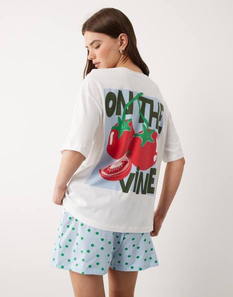 ASOS DESIGN - On The Vine Tomato - Ensemble de nuit t-shirt à manches courtes et short - Bleu - view 1