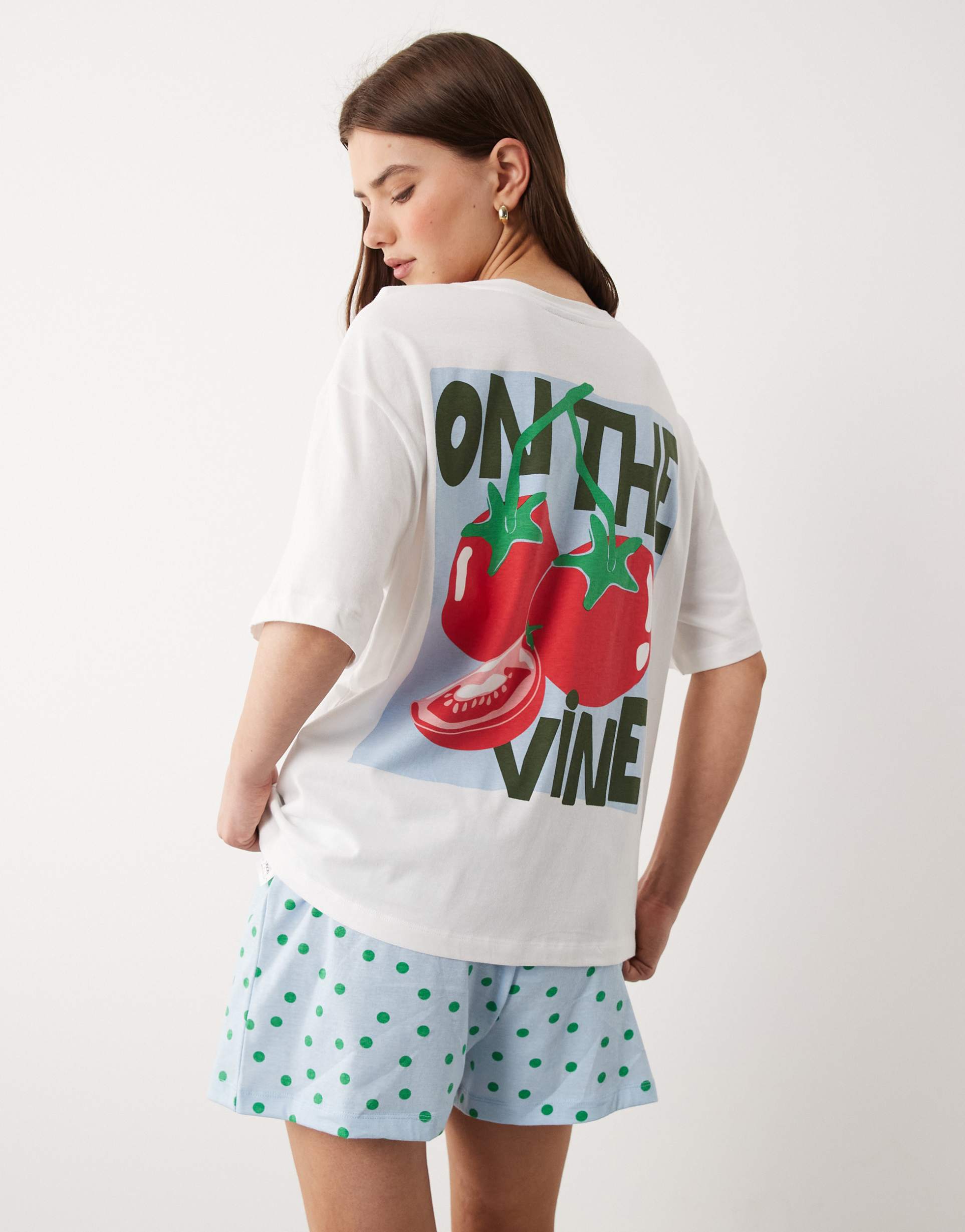 asos design on the vine tomato short sleeve tee and shorts sleepwear set in blue