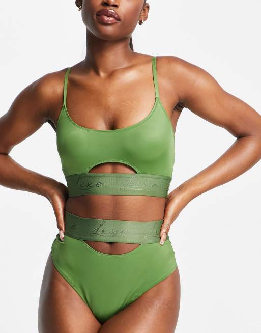 ASOS DESIGN - Onderbroek met hoge taille en uitsnijding in kaki