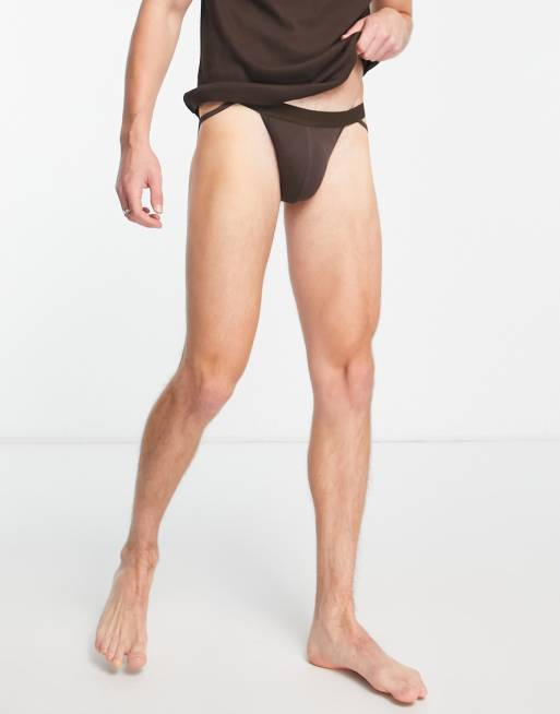 ASOS DESIGN - Onderbroek van jersey met dunne bandjes in donkerbruin, 4 van 4