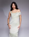 [ASOS DESIGN] ASOS DESIGN one-cami-strap maxi dress with asymmetric bardot mesh in stripe print-Multi S Stripe Print
