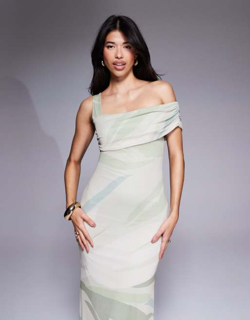 ASOS DESIGN one-cami-strap maxi dress with asymmetric bardot mesh in stripe print, 2 of 4