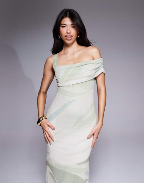 ASOS DESIGN one cami strap with asymmetric bardot mesh maxi dress in stripe print - view 1