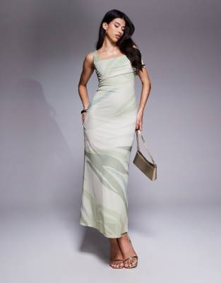 Asos Design One Cami Strap With Asymmetric Bardot Mesh Maxi Dress In White