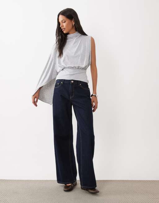 ASOS DESIGN one draped sleeve jersey top in grey, 2 of 4