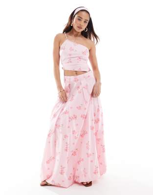 ASOS DESIGN one shoulder asymmetric co-ord top in pink floral print