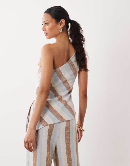 ASOS DESIGN one shoulder asymmetric co-ord top in stripe print, 4 of 4