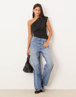 Asos Design One Shoulder Asymmetric Hem Top With Ruching