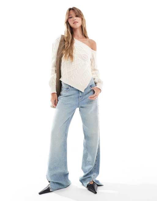Rib Knitted One Shoulder Top Offwhite | NA-KD