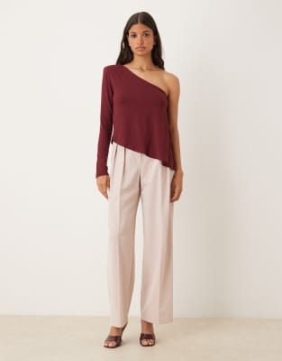 Asos Design One Shoulder Asymmetric Long Sleeve Top In Red