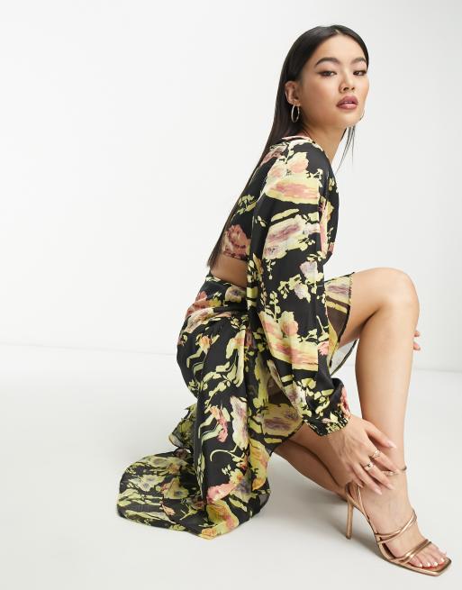 ASOS DESIGN one shoulder swimsuit in retro swirl floral print