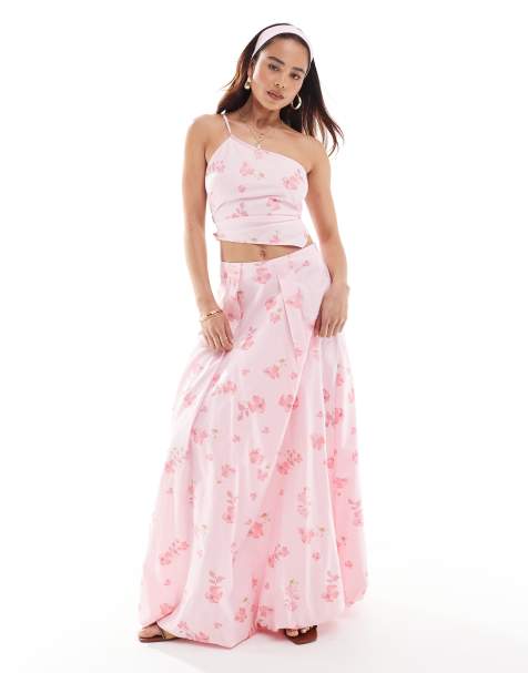 ASOS DESIGN one shoulder asymmetric top in pink floral print - part of a set - view 1