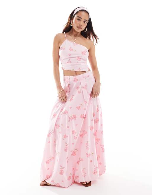 ASOS DESIGN one shoulder asymmetric top in pink floral print - part of a set