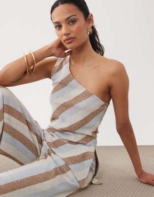 Asos Design One-shoulder Asymmetric Top Set In White